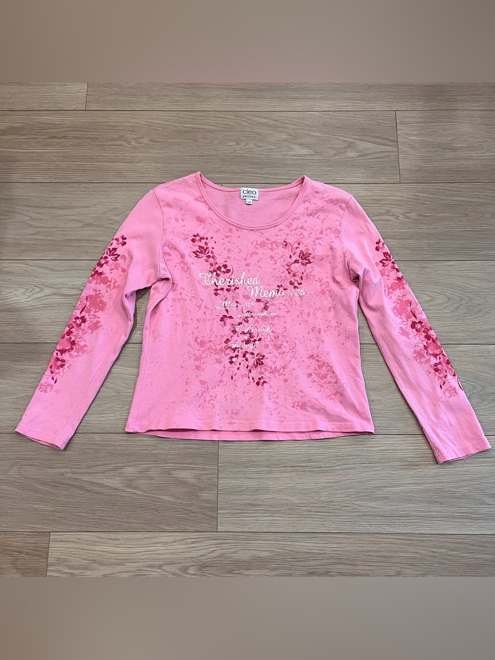 Cleo Petites Y2K Pink Floral Embroidered Sequin Graphic Top M Fairy Coquette